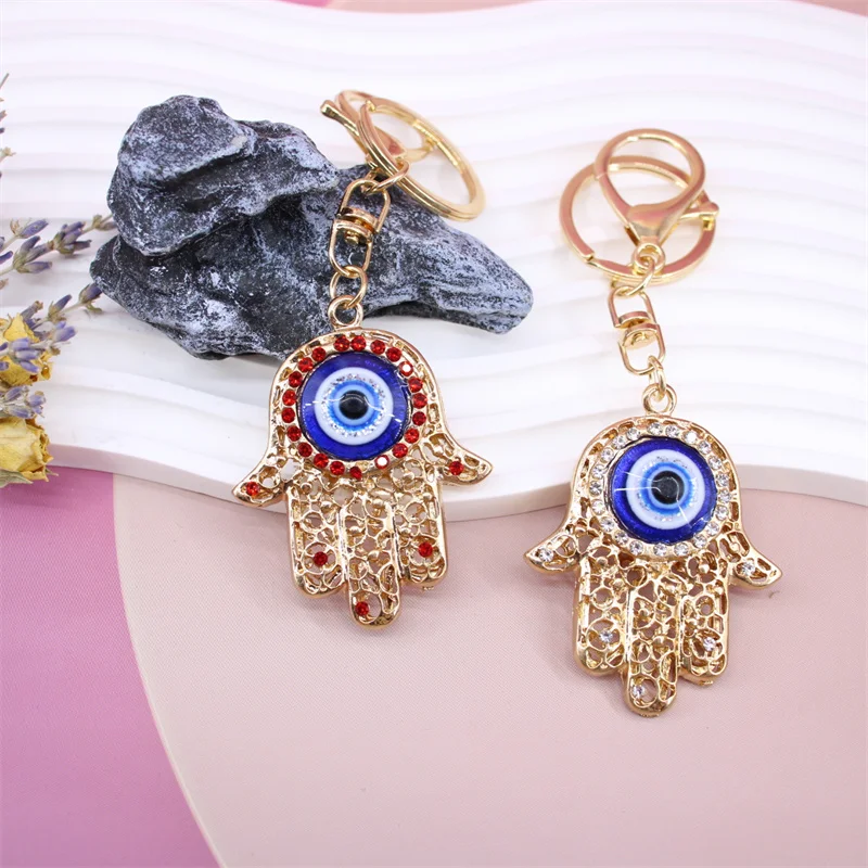 Retro Turkish Evil Eye Keychain Palms Shape Lucky Charm Amulet Protection Tassel Car Key Chain Fashion Jewelry Keyfob