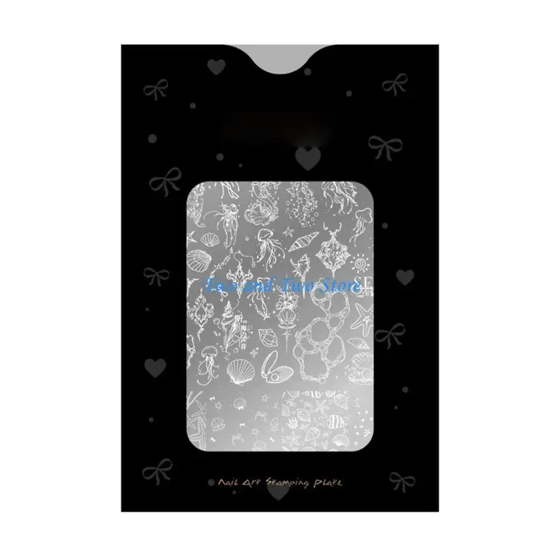 HX6F Stainless Steel French Manicure Plate with Ocean Theme Stamping Plate Metal Texture Suitable for Nail Decors Application