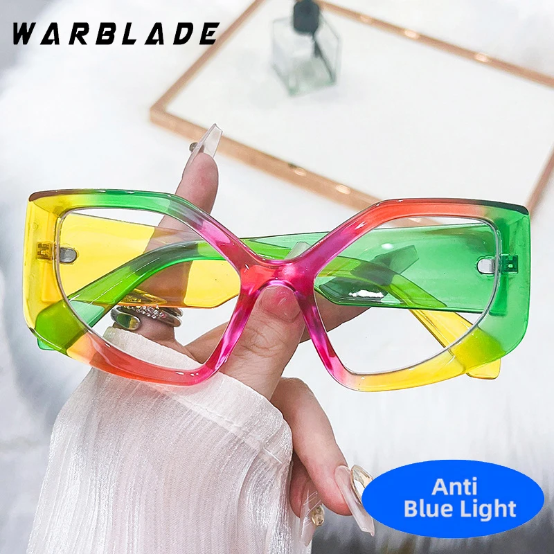 Rainbow Oversized Cat Eye Blue Light Glasses Fashion Polygon Irregular Anti-Blue Light Glasses Computer Eyeglasses For Women Men