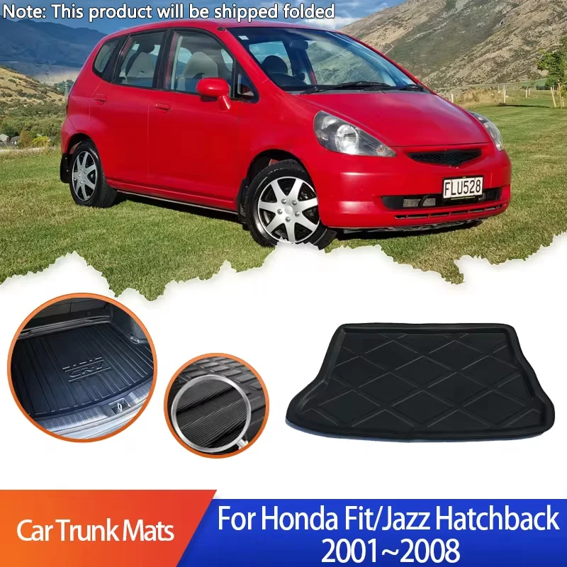 Car Trunk Mats For Honda Fit Jazz Hatchback 2003 2001~2008 Tray Trunk Pads Floor Tray Liner Cargo Boot Carpet Auto Accessories