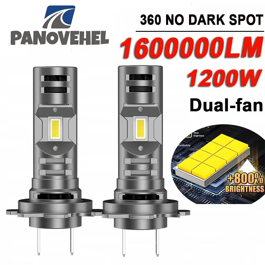 

PANOEVEHEL H7 Car headlights Led Lights For Car CSP Headlight Bulb White Day Running Lamp Dual cooling fans 6000K Plug&Play