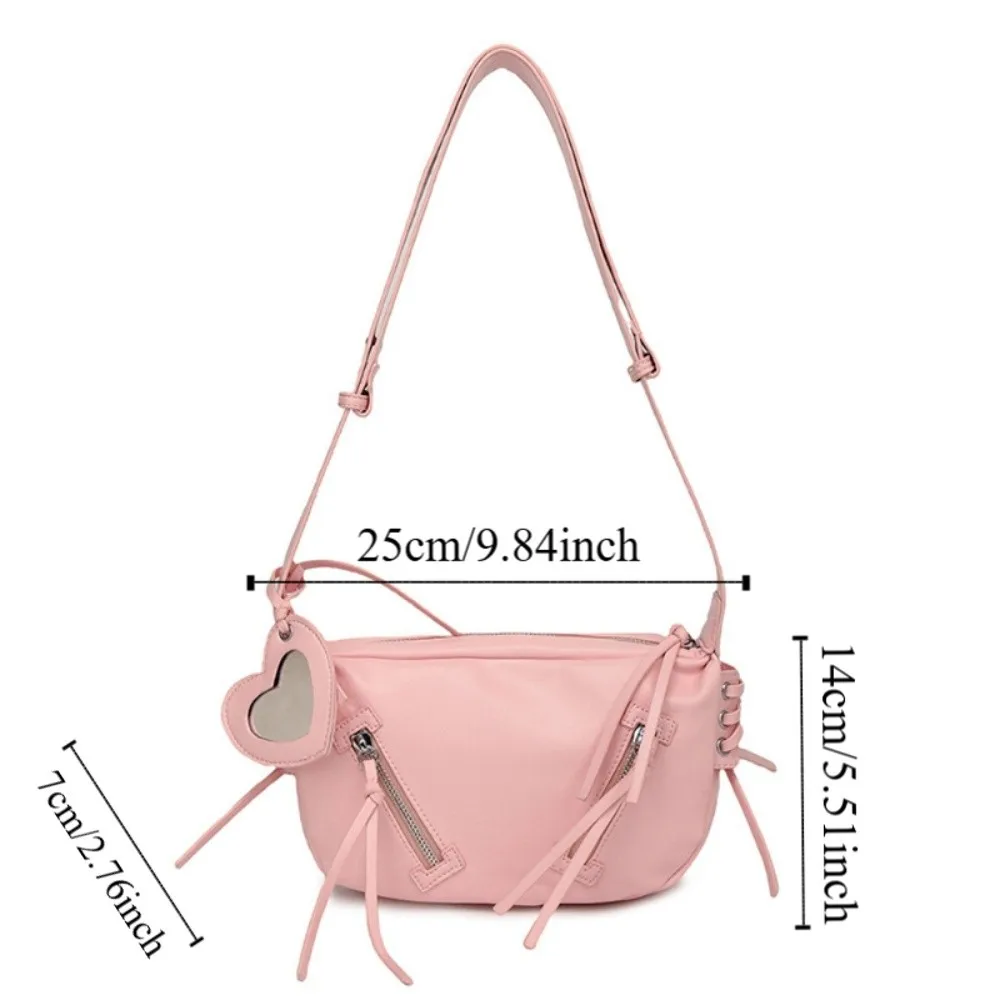 Elegancka skórzana torba na ramię z lusterkiem w kształcie serca, styl motocyklowy, koreańska torebka pod pachę, jednolity kolor, duża pojemność, torba crossbody w stylu Y2K Punk
