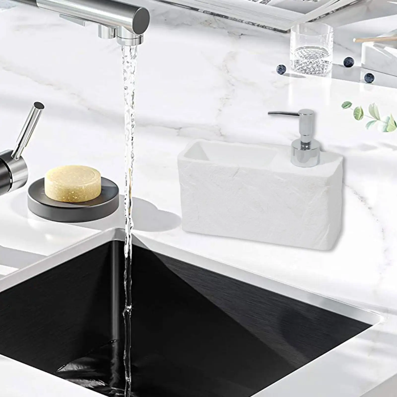 

Soap Dispenser Resin Versatile Sturdy with Sponge Holder Easy Use Accessory for Kitchen Bathroom Countertop Scrubbers Brushes