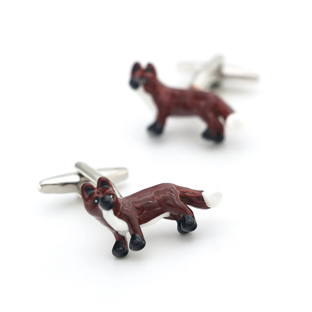 أزرار أكمام عصرية للرجال من iGame باللون البني بتصميم ثعلب عالي الجودة من مادة النحاس أزرار أكمام على شكل حيوانات للبيع بالجملة والتجزئة #2