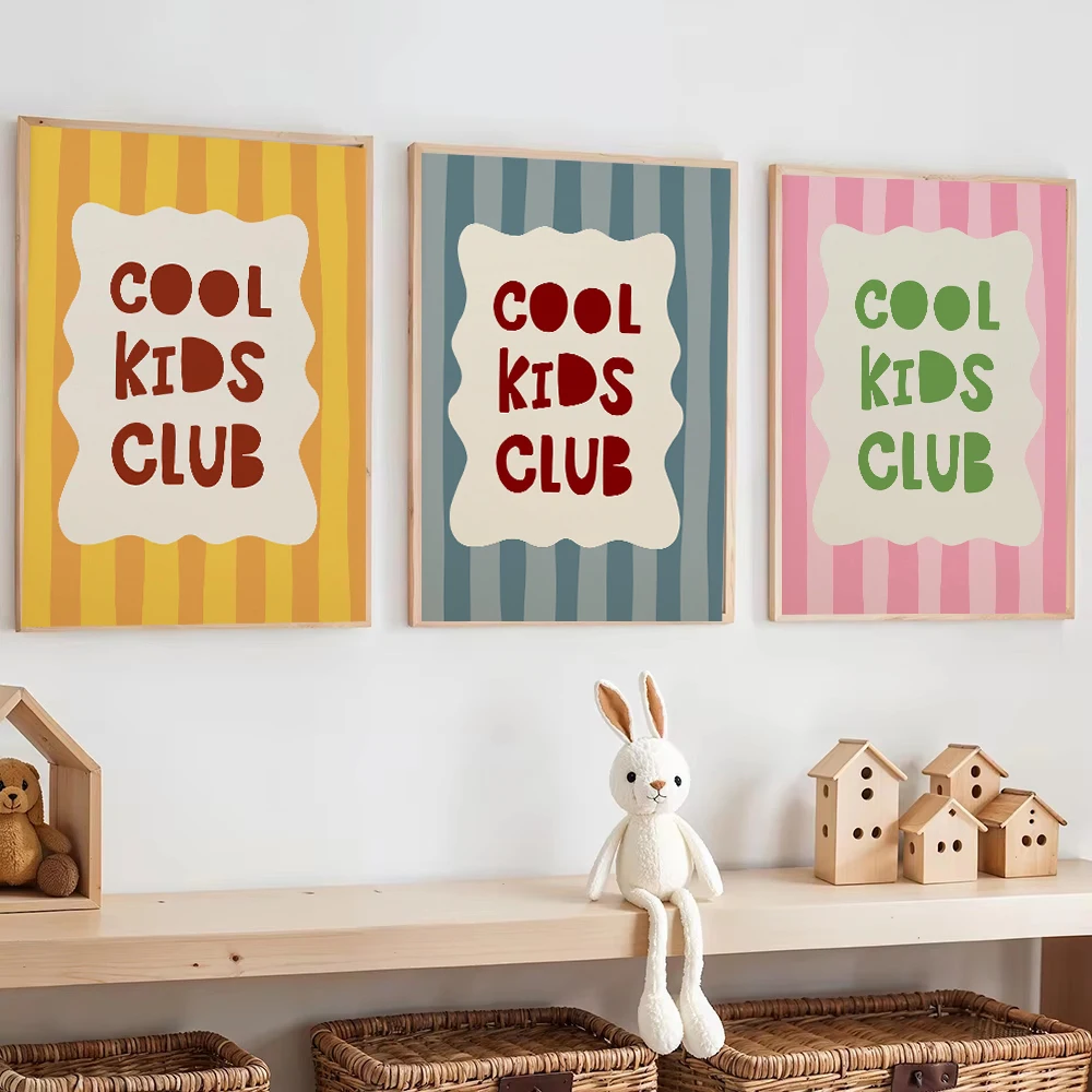 （2D canvas painting）Modern Cartoon Cool Kids Club Canvas Painting Poster Wall Art Prints Typography Picture For Living Room B