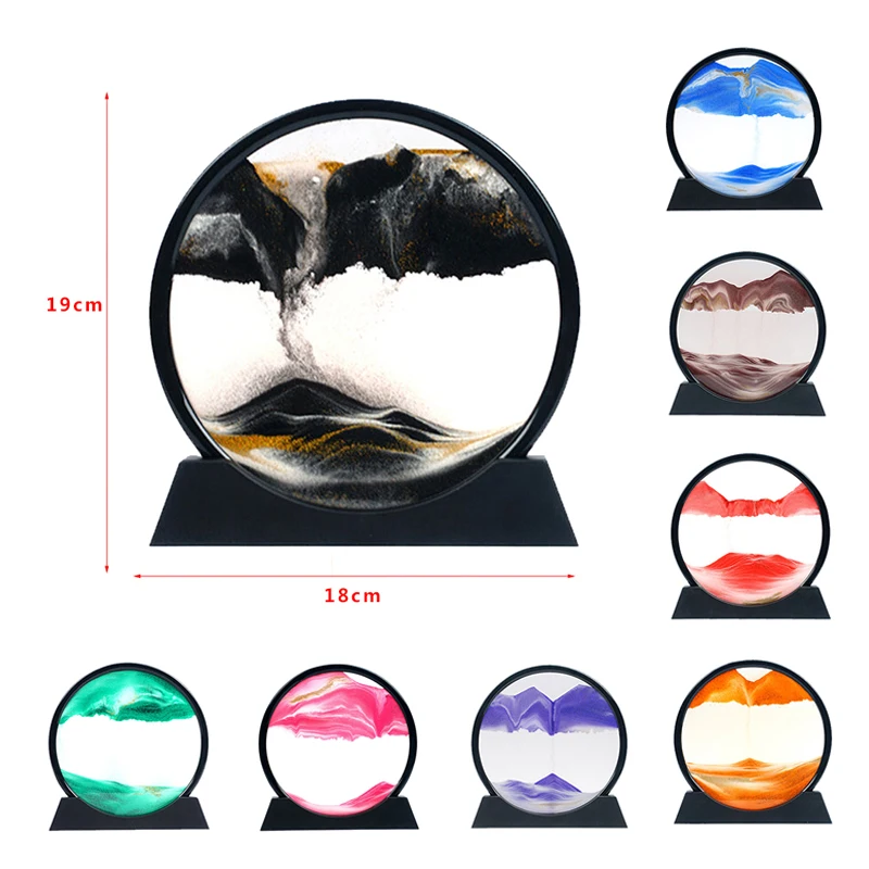 New！1Pcs 3D Hourglass Quicksand Moving Sand Art Pictures Round Glass Deep Sea Sandscape Craft Flowing Painting for Office Home view 2