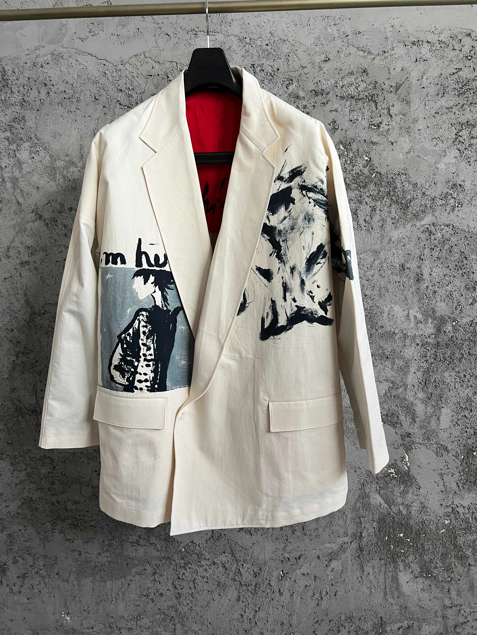 TOP-YAMAMOTO Original design Yuka Asakura White printed suit hand-painted jacket with a brush pen