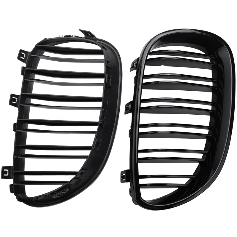 3 Pair Gloss Black Front Kidney Grill Double Slat Double Line Grille For BMW E60 E61 5 Series 2003-2010