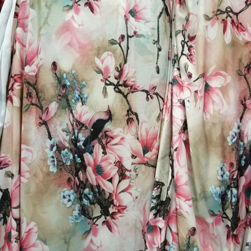 Swimsuit Milk Silk Base Plum Blossom Small Floral Print Fabric Dress Cheongsam Latin Dance Dress Fabric