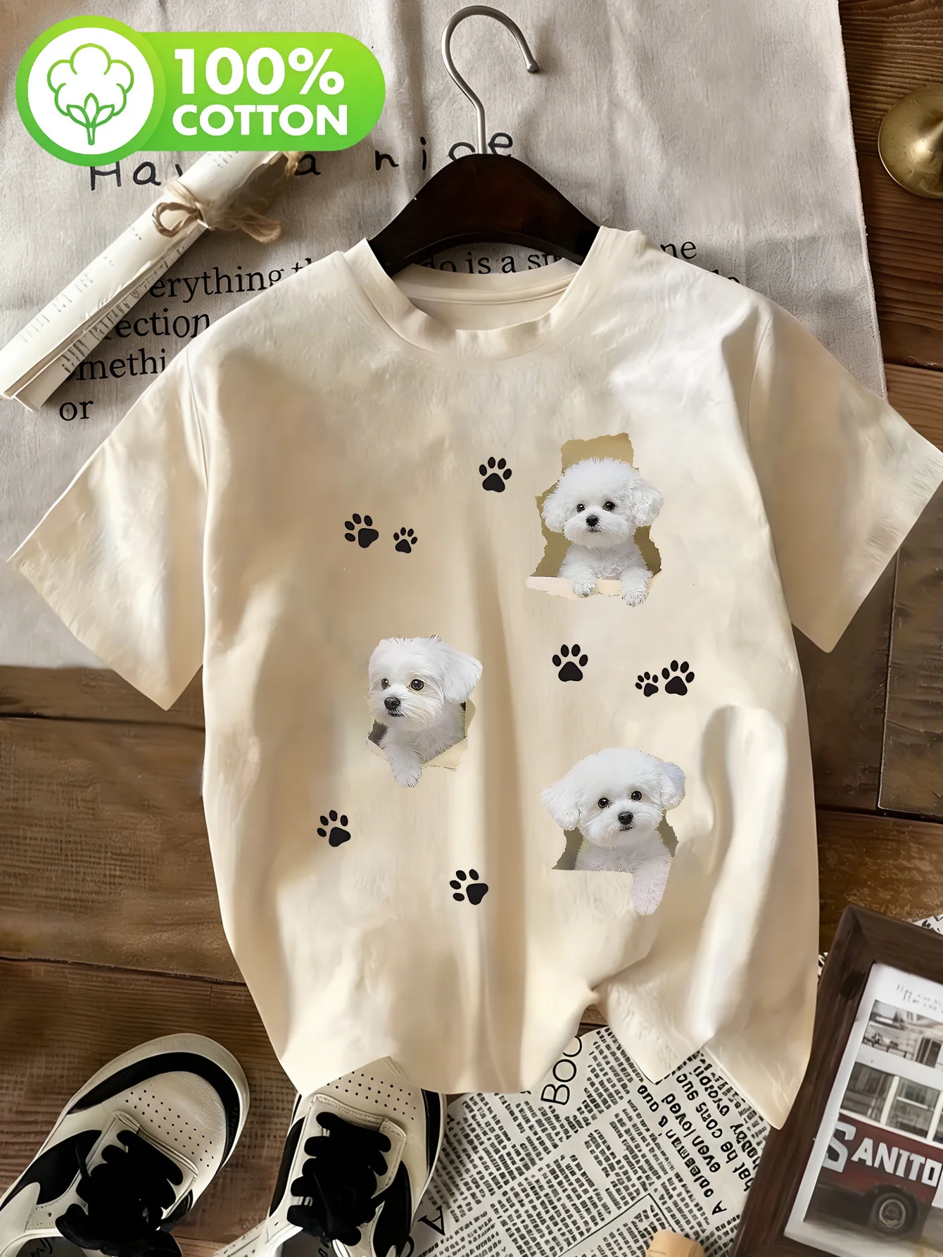 Ladies' Bichon Dog Fun Hole Printed T-shirt with Cute Dog Pattern Summer Daily Commuting Top Sweet Age Reducing Women's Clothing