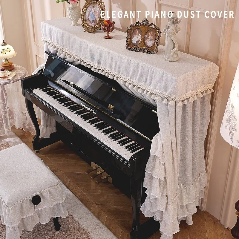 Imitation Linen Piano Full Cover Fringe Trim Dust Proof Piano Bench Cover Cloth Comfortable To The Touch Living Room Decorations