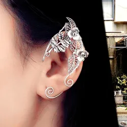 1 Piece Vintage Flower Ear Cuffs Earring For Women Hand Woven Hollow Metal Leaf No Piercing Elf Ear Clip On Earrings