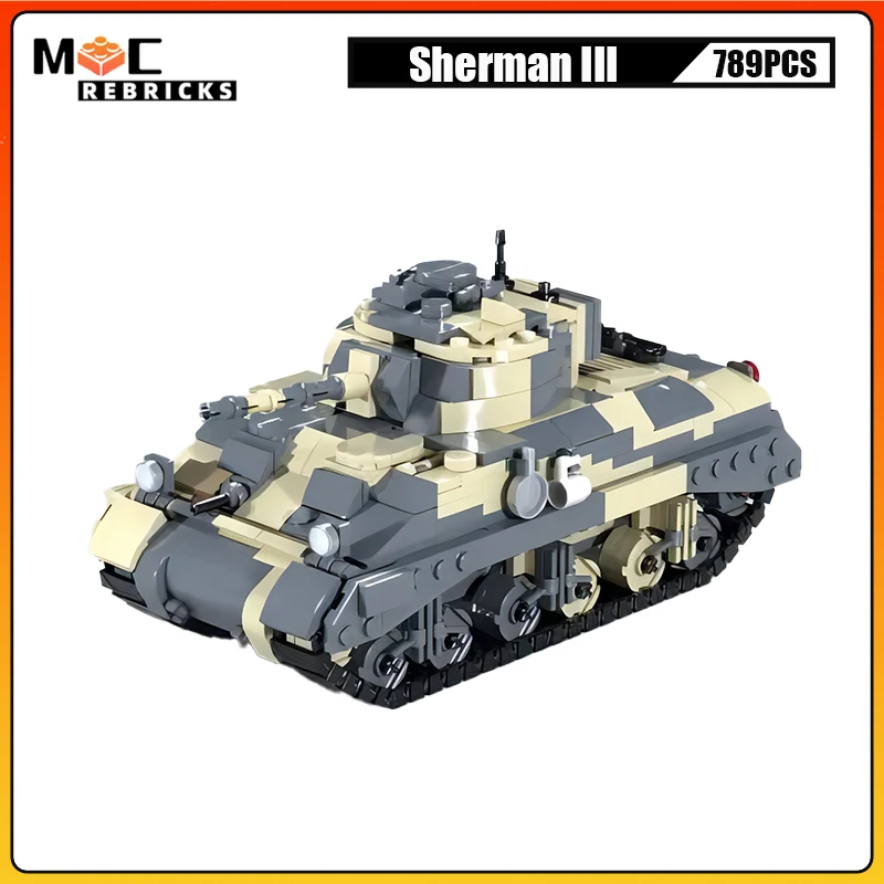 

WW2 Military Armored Vehicle Sherman III Medium Tank Army Weapon MOC Building Blocks Assembly Model Puzzle Kids Bricks Toy Gifts