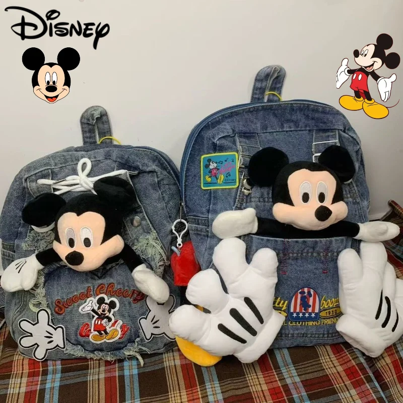 

Personality Disney Mickey New Cute Creative Cartoon Pattern Fashion Personality Large Capacity Denim Backpack for Men and Women