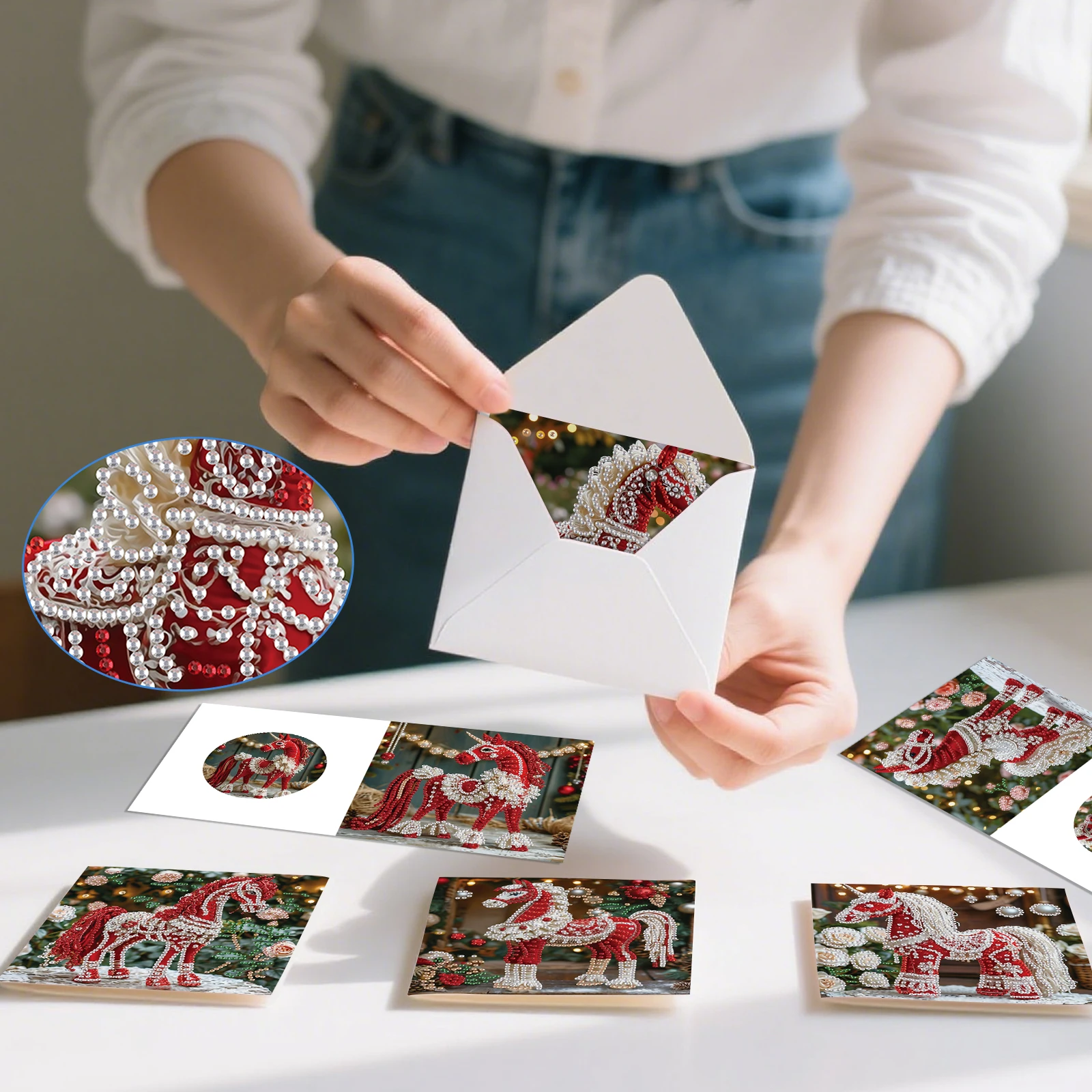 6PCS Diamond Art Painting Greeting Cards Kits,Red Horse DIY Special Shaped Diamond Art congratulation cards Art handmade Gifts - view 5