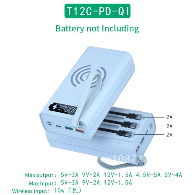 

Quick & Wireless Charger Support QC3.0 Charging Battery Storage Boxes 12*18650 Batteries Charger Box With 3 Wires Battery Shell