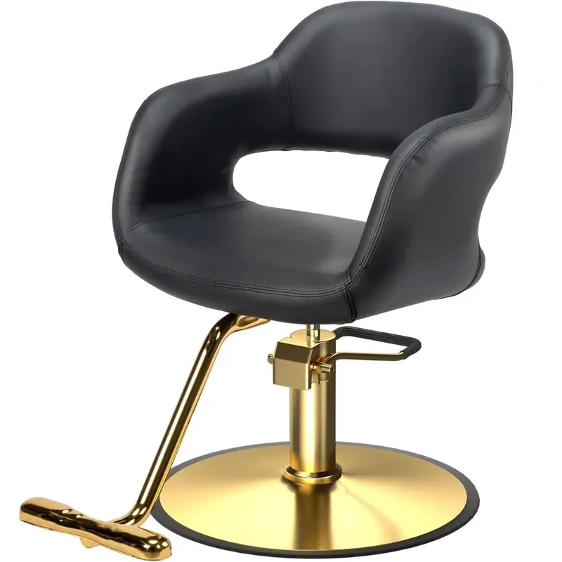 Salon Chair for Hair Stylist Black Gold Hair Chair with Footrest Hydraulic Pump for Braiding Cosmetology Beauty Spa Styling