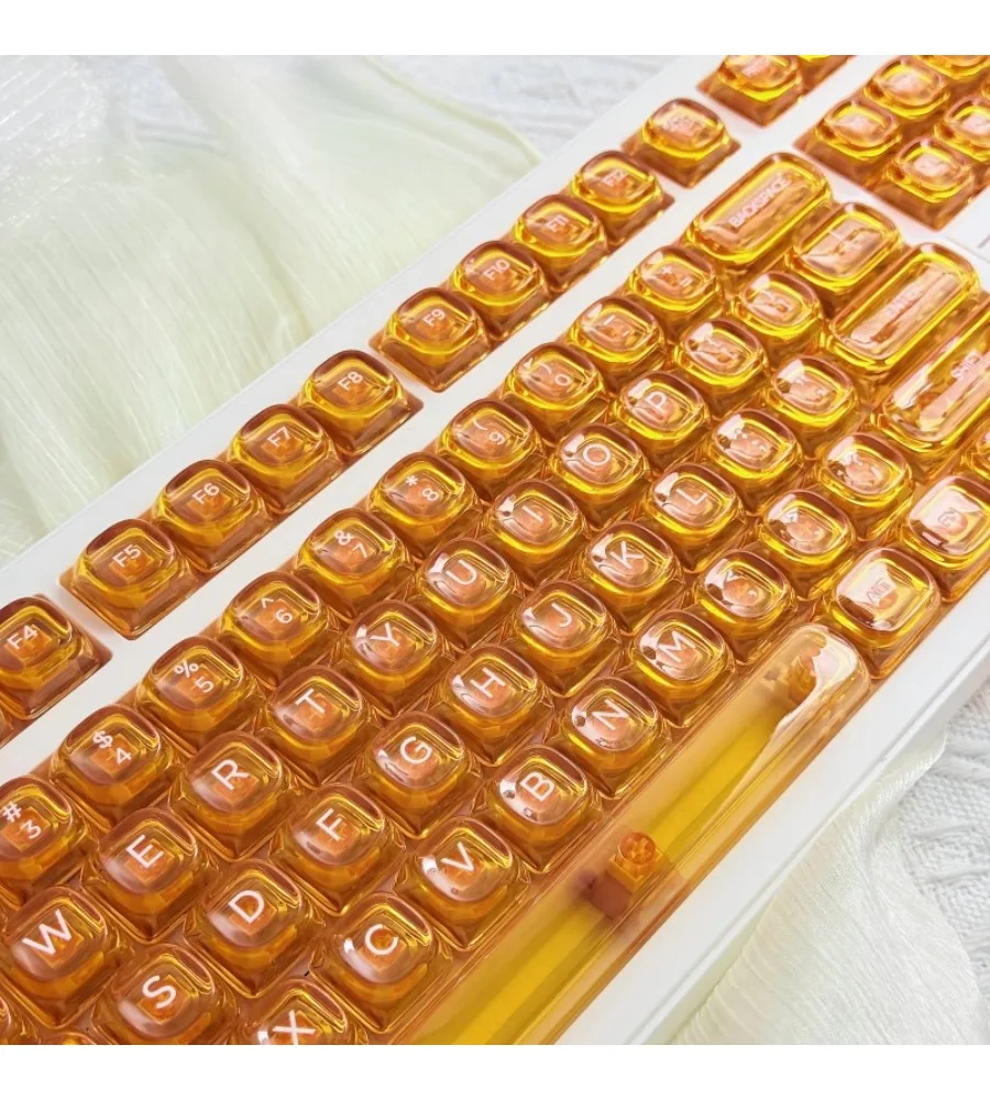 Keycap Personality Orange Transparent Keycap HOA Small Full Set of 132 Keys PC Mechanical Keyboard Full Transparency