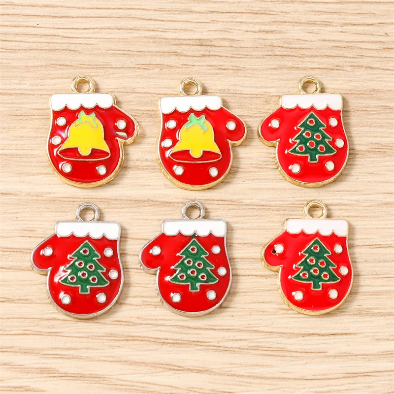 10 Stück 15x19mm Niedliche Emaille-Weihnachts-Handschuh-Anhänger für Schmuckherstellung, Ohrhänger, Halsketten, DIY-Bastelzubehör – Detail 2