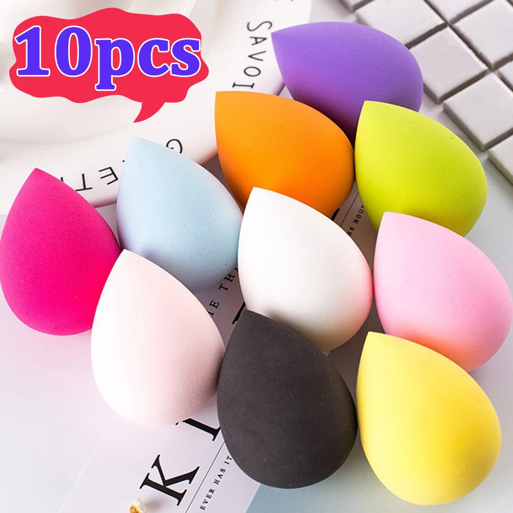 10 stücke Schönheit Ei Schwamm Set trocken nass Dual Use kosmetische Puff Eier weiche Foundation Schwämme Puder quaste zufällige Farbe Schwamm Mixer