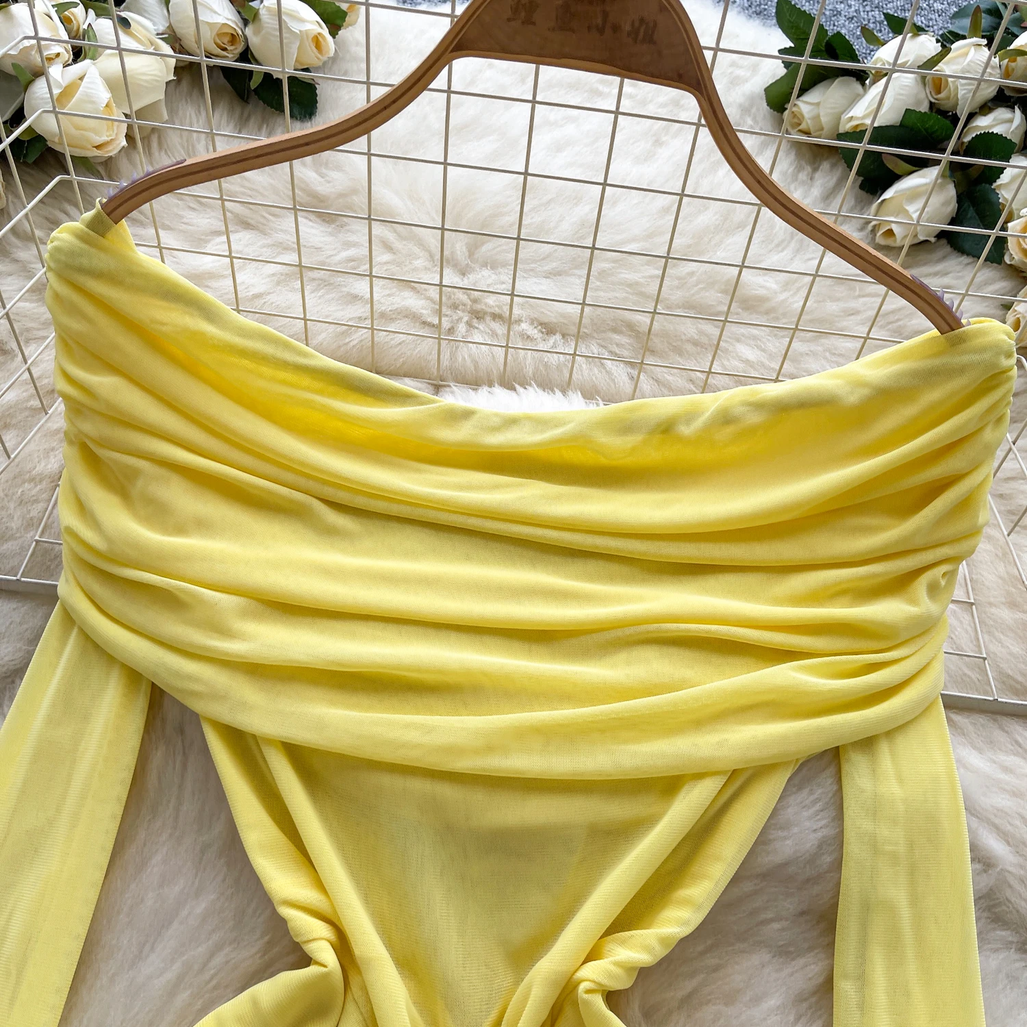 أنيقة خمر مائل الرقبة بدوره إلى أسفل طوق ضئيلة أنيقة الجنية الكورية أزياء بوهو فستان الشمس النساء الملابس