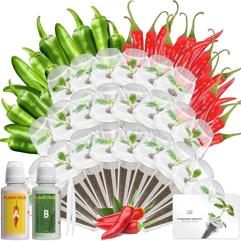 

Hot Pepper Seed Pod Kit for Aerogarden, Ahopegarden (24 Pods) – Non-GMO Jalapeno Peppers and Cayenne Chili Peppers, 50+ Seeds pe