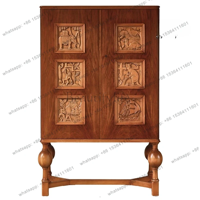 

Solid wood opposite door locker household dining side cabinet medieval entrance side cabinet simple carving