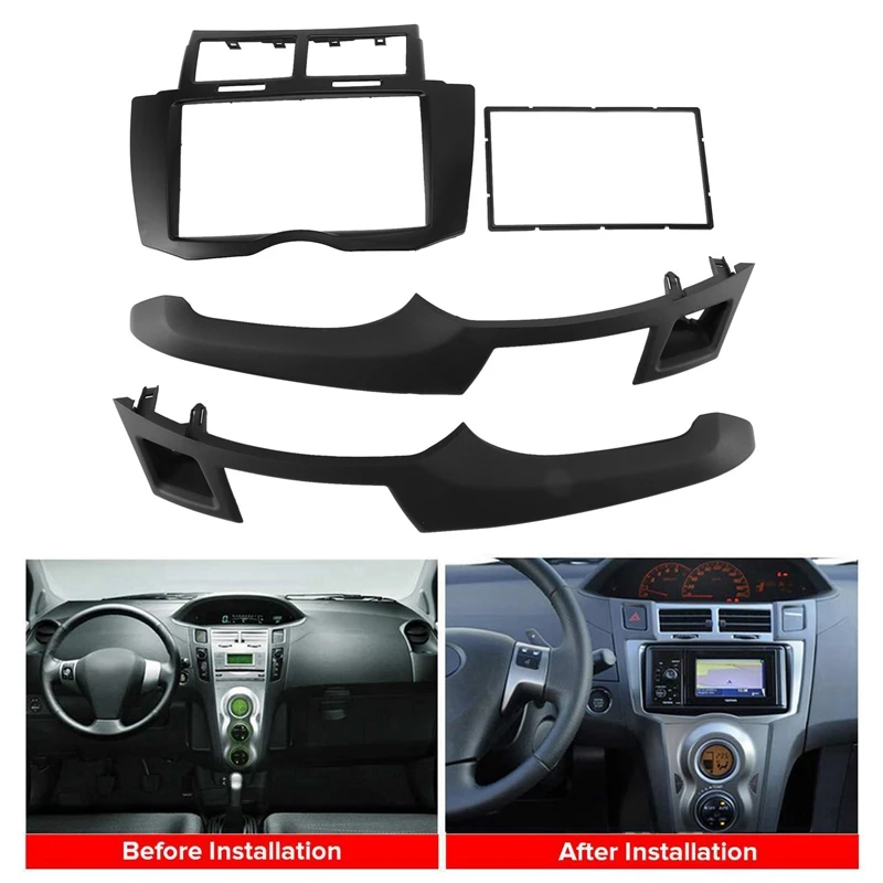 2X Car Radio Fascia Trim Kit, 2 Din Dash Panel DVD Frame Install Kit For Toyota Yaris Vitz Platz 2005-2011