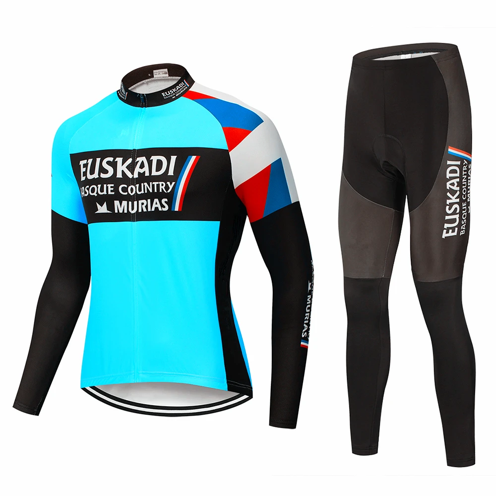 EUSKADI Team Men\'s Cycling Clothing Bib Long Sleeve Distance Jersey Set Breathable Man Autumn Suit Summer Bike Maillot Bicycle