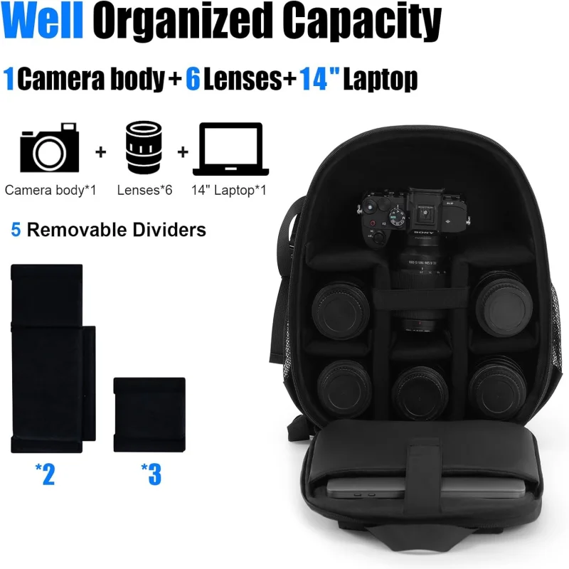 Hard Shell Backpack with Tripod and Shockproof Camera Bag, Suitable for 14-Inch Laptops, Suitable for Canon, Nikon and SONY SLR