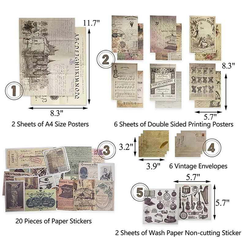 36Pcs Vintage Scrapbook Papers Stickers, Antique Decorative Renaissance Planner Stickers, Retro Aesthetic Journaling Supplies