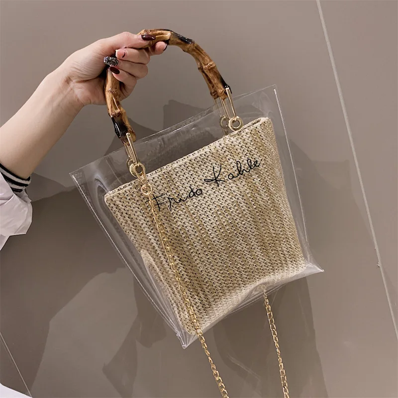 Transparent Jelly Bag Set for Women, Summer Tote Handbag, Waterproof PVC, Large Luxury Brand Designer, Crossbody Shoulder Bag