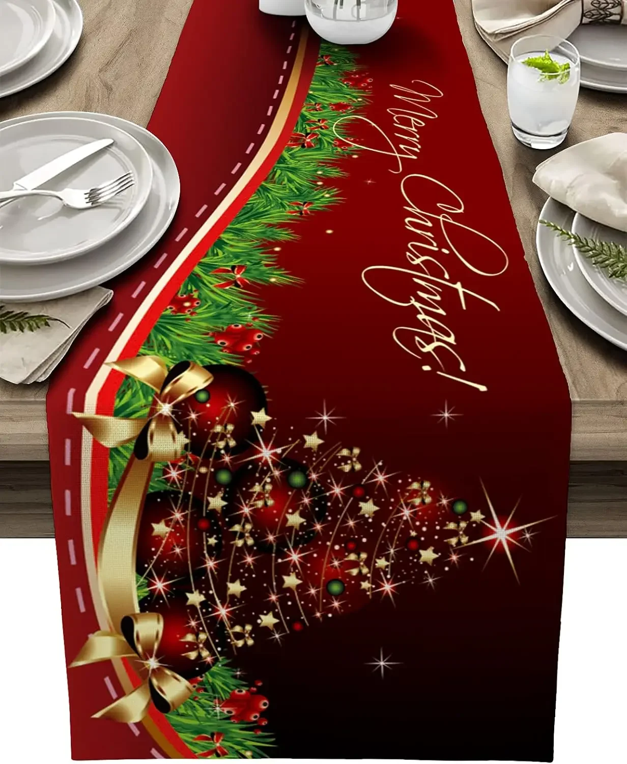 

Рождественские льняные дорожки для стола, украшения для праздничной вечеринки, фермерский дом, кухня, домашний обеденный стол, рождественские украшения