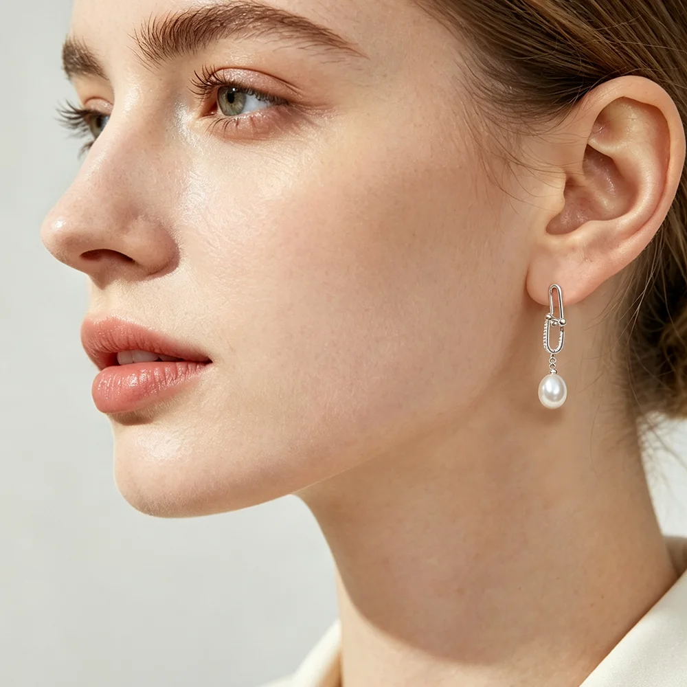 Freshwater Grey Pearl Drop Earrings For Women,Cute 925 Sterling Silver Pearl Earrings Wife Daughter Gift White