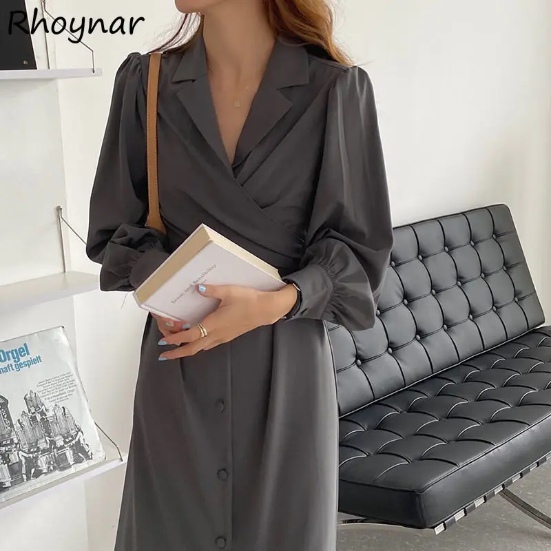 

Dresses Womens S-3XL Autumn Long Notched Classy Design Comfort Irregular Vintage Hipster Single Breasted Femme Leisure Popular