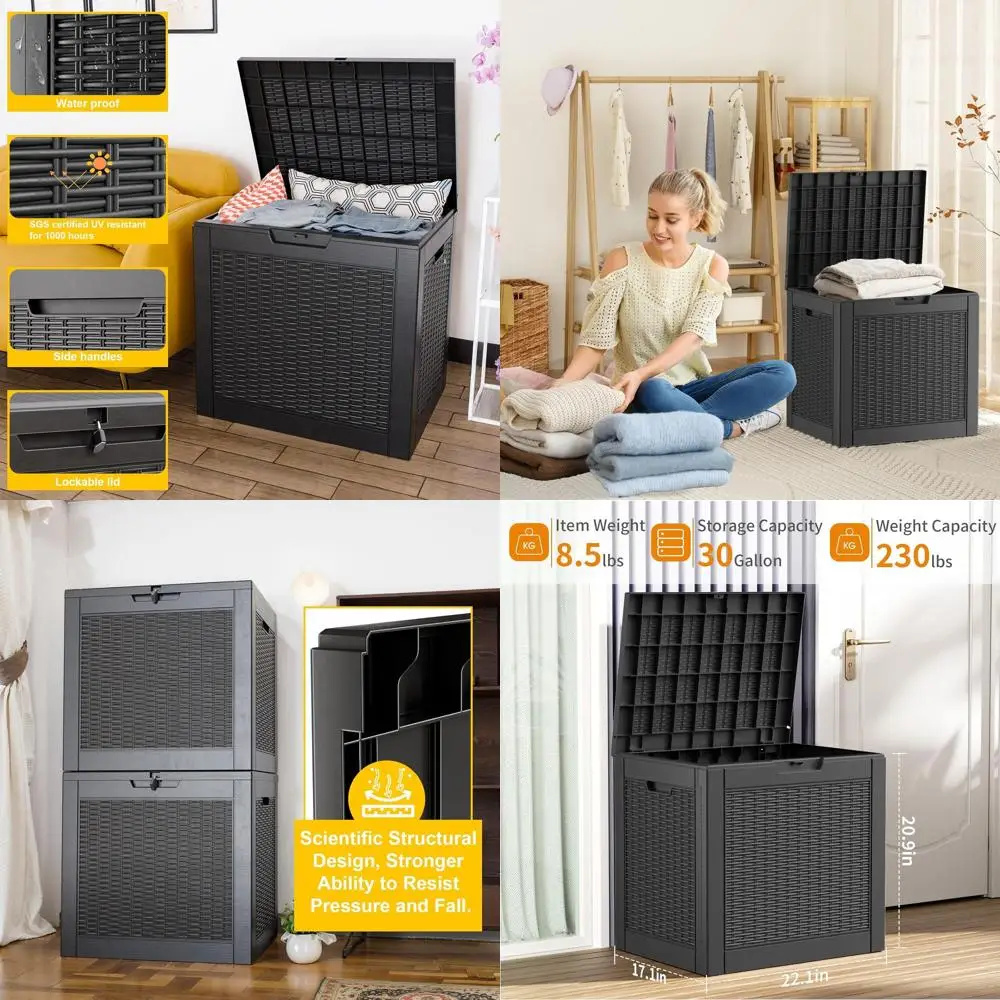 

30Gallon Outdoor Storage Box - Waterproof Patio Furniture Deck Box, Garden Tools, Cushions, Pool Accessories Storage Bench with