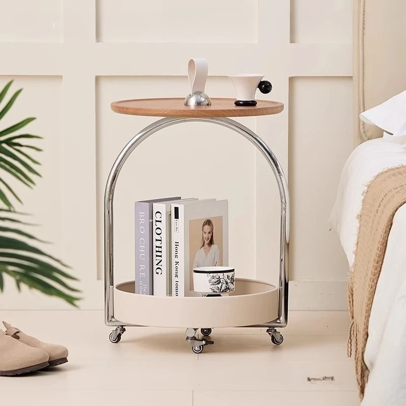 

Movable coffee table living room home cream style modern cart sofa rack