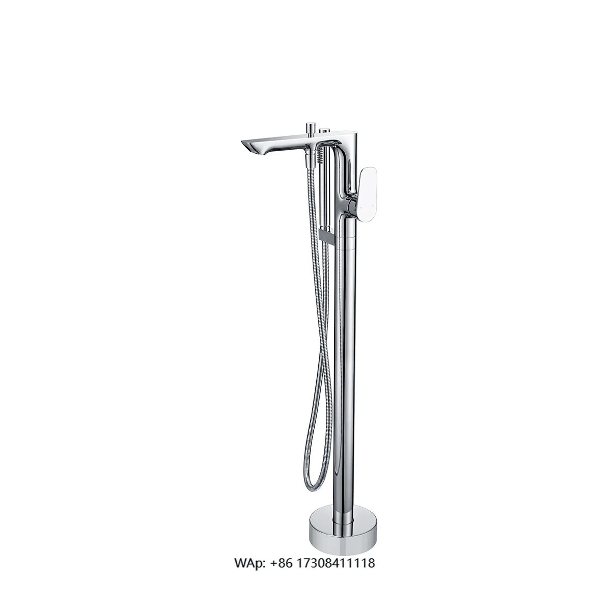 

Exposed Floor Standing Bathtub Faucet with Polished Finish Rainfall & 2-Function Shower Bath Mixer Tap