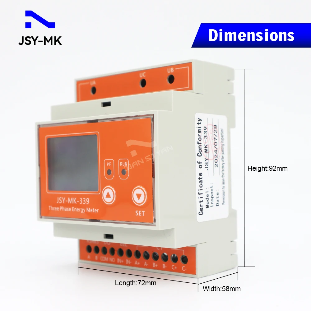 JSY-MK-339 kWh 3 Phase 3 Wire 80A AC Smart Power Meter Energy Monitor Analyzer RS485 Modbus-RTU for Solar System Management