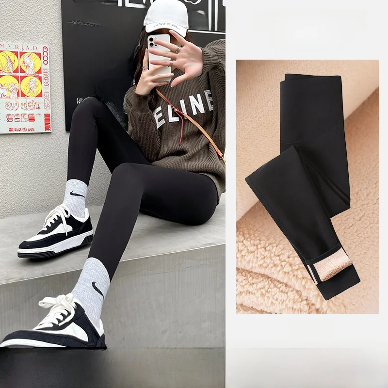 

Thiened arkskin Yoga Pants Women's Autumn Winter Fce Lined Barbell Pants Cycling Yoga Trousers High Waist Butt Lifting...