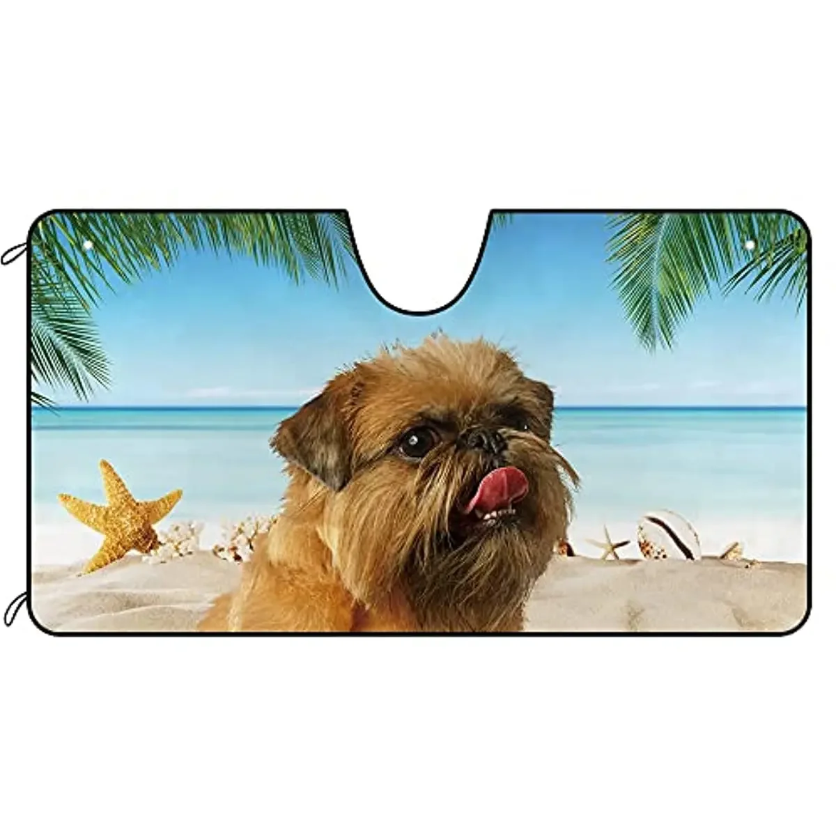 CafeTime Dog Car Windshield Sunshade A Cute Brussels Griffon Dog at The Beach Decor Vehicle Front Windshield Sun Shade Visor UV