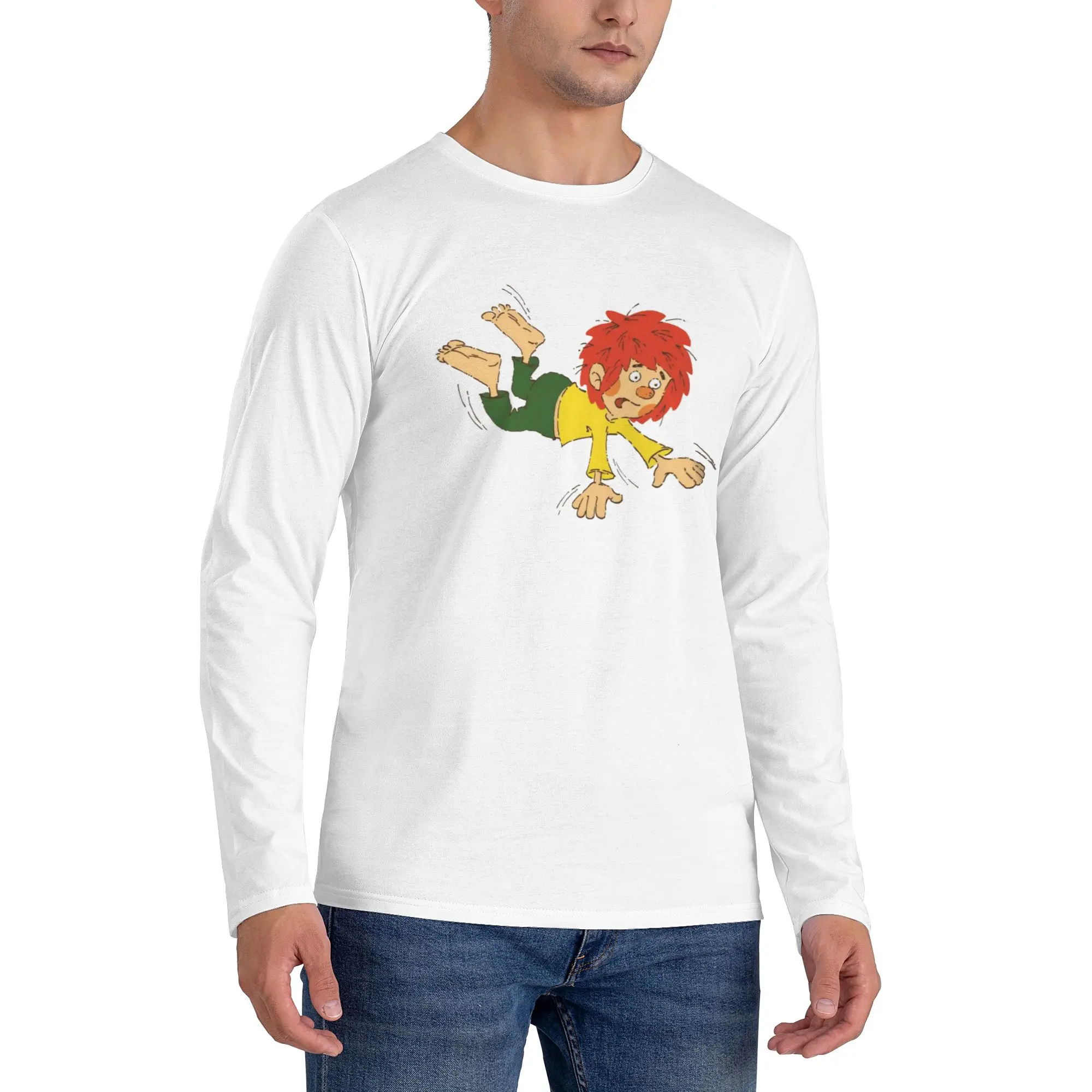 

Pumuckl Falling Мужская футболка с длинными рукавами Повседневные футболки с круглым вырезом Весенние и осенние мужские топы