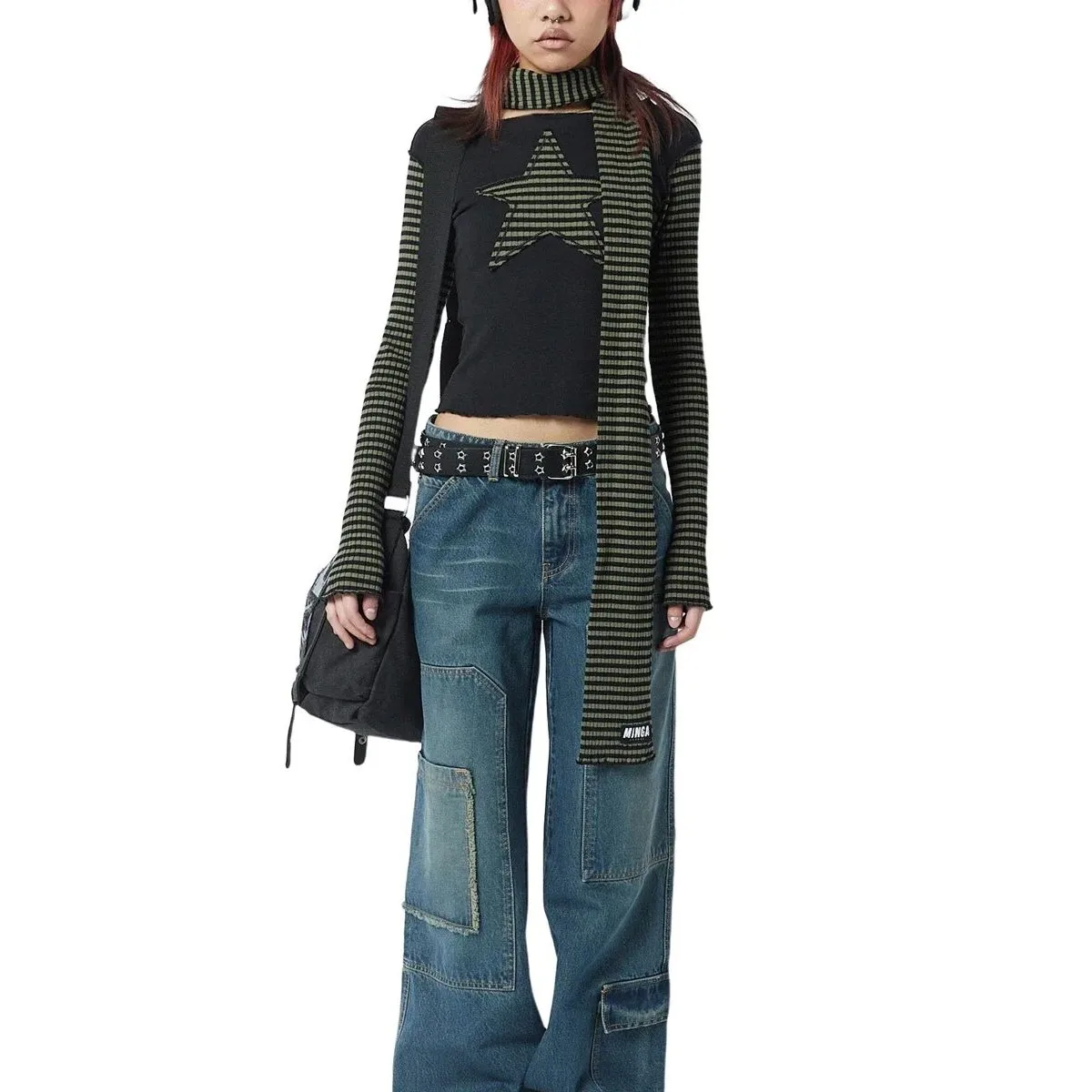 

Women's Star Printed Casual irt Y2K Gothic Sle Long Sve Crew Ne Top Trendy Vintage Faion T-irt