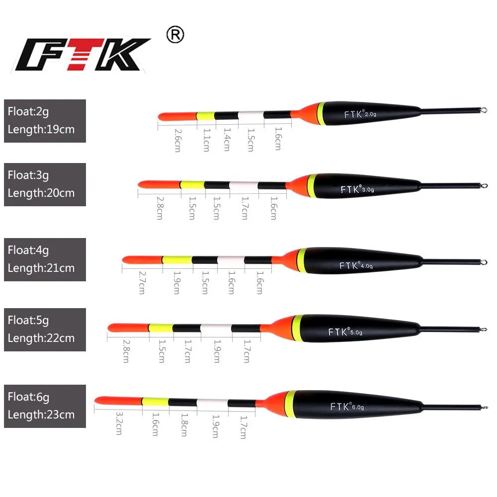 FTK 2g-6g Fishing Float Set 19-23cm 5pcs/pack Barguzinsky Professional Vertical Buoy Accessories Fishing Float Pesca