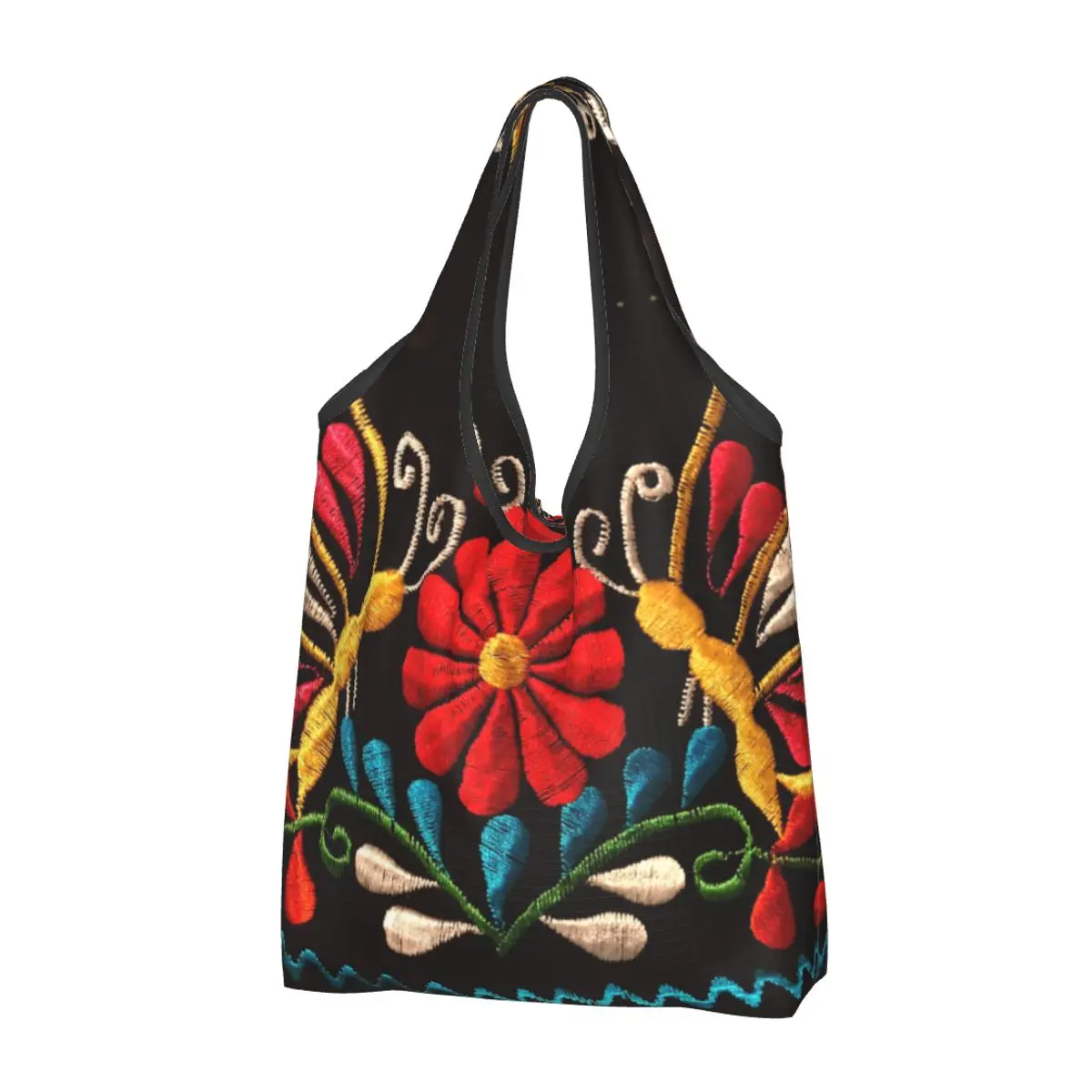 Kawaii Print Mexican Butterflies And Flower Pattern Shopping Tote Bag Portable Shopper Shoulder Otomi Embroidery Art Handbag