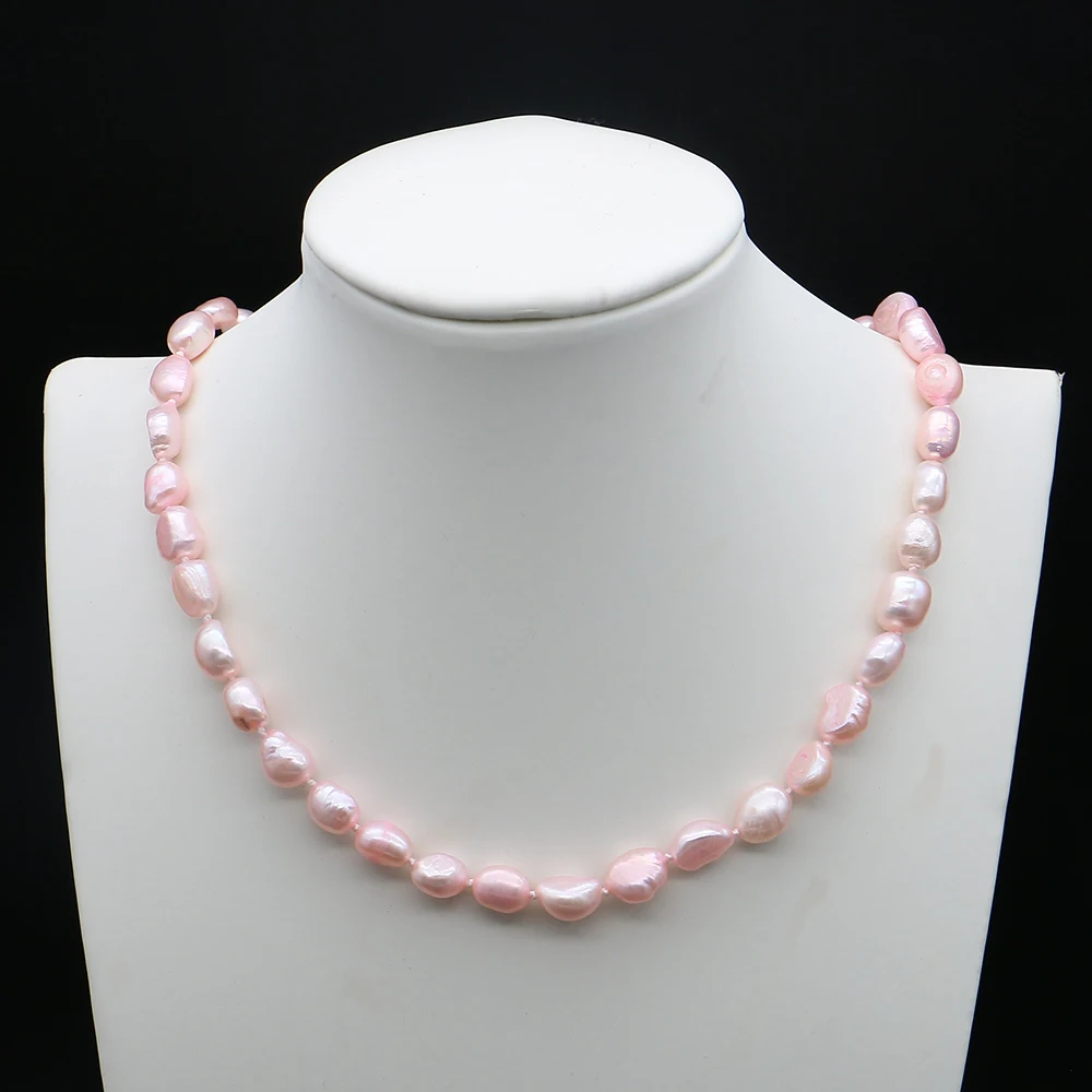 

7-8mm Exquisite Natural Freshwater Pearl Necklace Pink Color Straight Hole Jewelry for Women's Fashion Jewelry Necklace Gifts