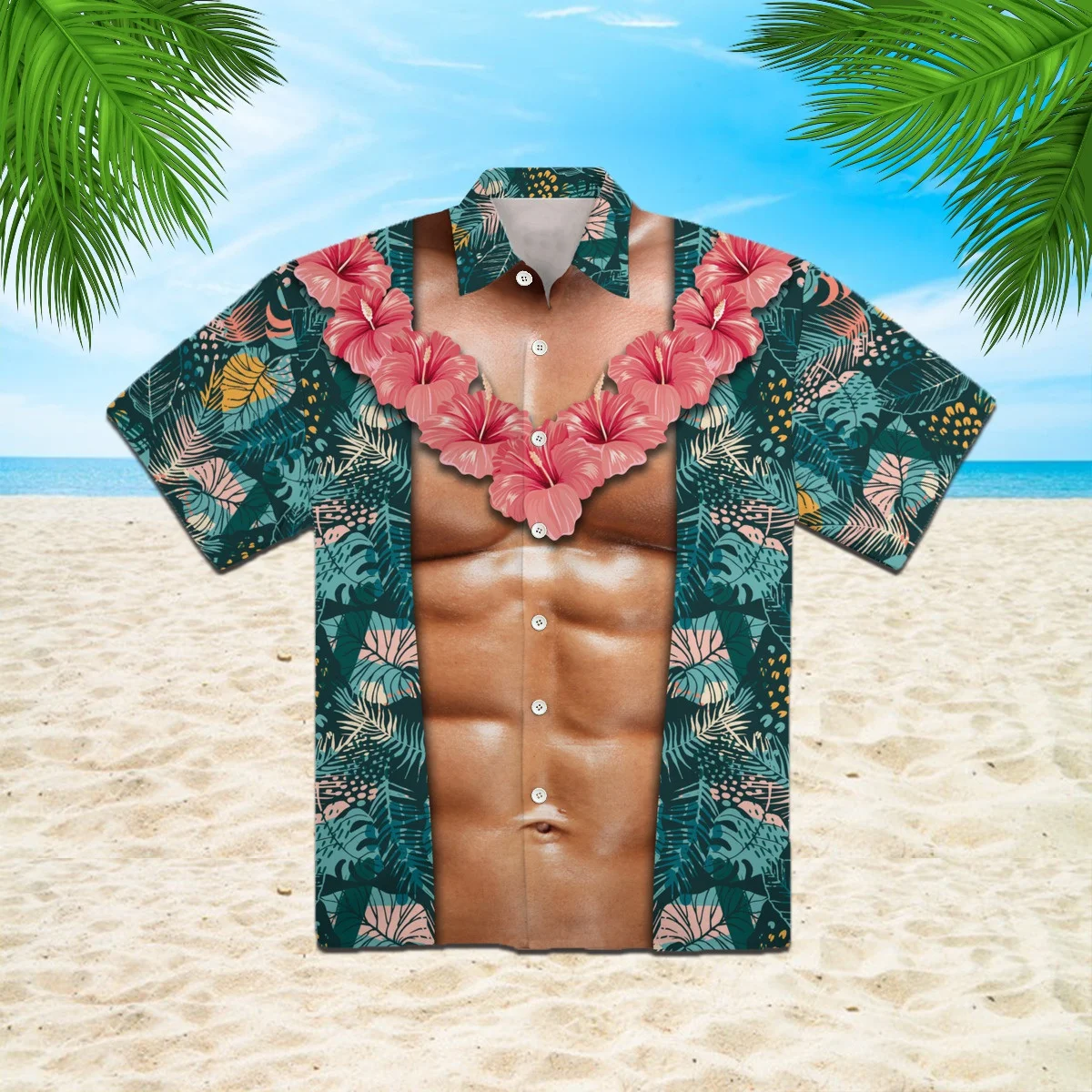 

Hawaiian Shirts for Men Funny Muscle Print Shirts Cosplay Summer Beach Casual Button Up Hawaii Shirts