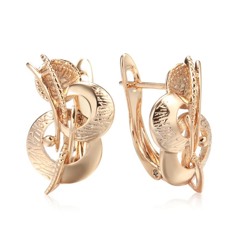 Kinel New Fashion Glossy Earring for Women Unusual Creative Hollow Geometry 585 Rose Gold Color Ethnic Bride Vintage Jewelry