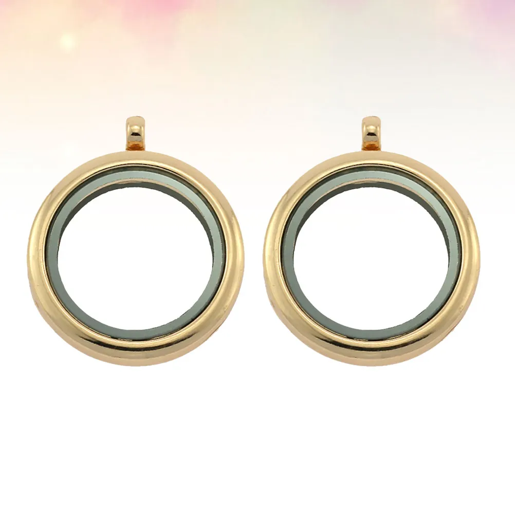 

2Pcs Circular Glass Pendants with Zinc Alloy Frame DIY Necklace Parts for Creative Crafting Lightweight Comfortable Photo Insert