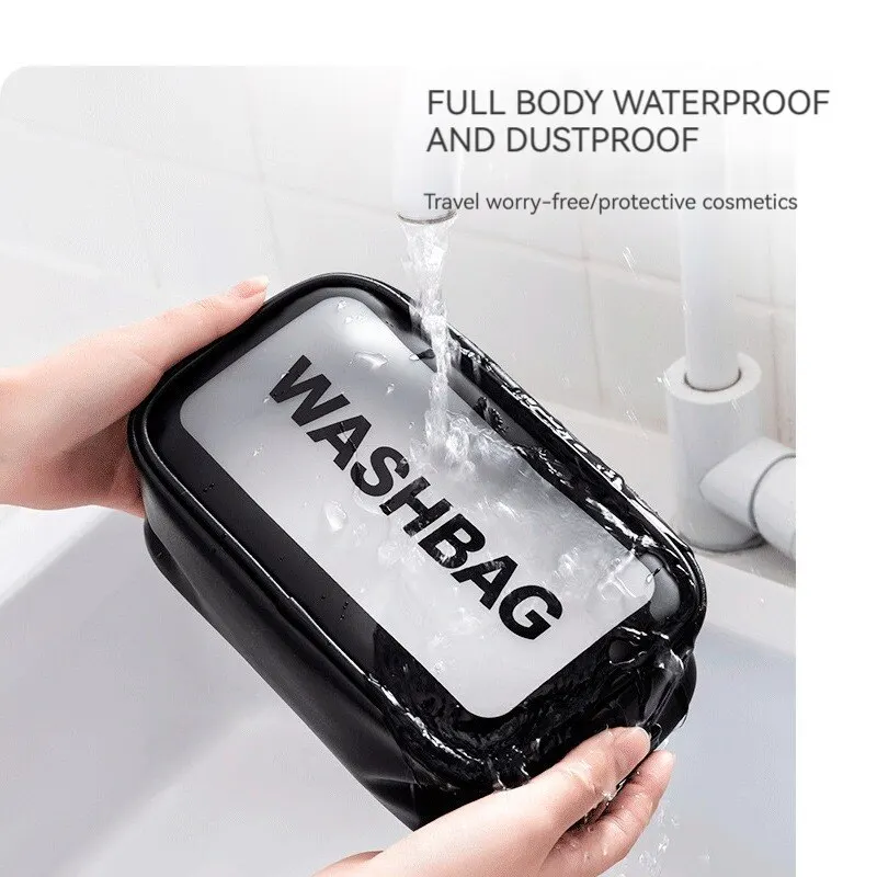 PU Waterproof Cosmetic Bag Portable Large Capacity Transparent Wash Bag Travel Frosted Cosmetic Organizer Swimming Bag